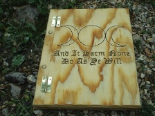 Regular sized wooded Book of Shadows with the Goddess Symbol and cree from the Wiccan Rede
